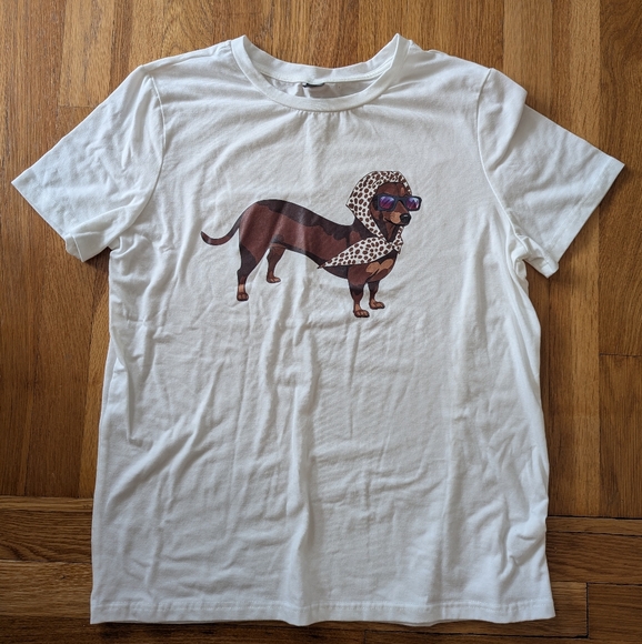 White T-Shirt with Stylish Dog Print - Picture 3 of 5